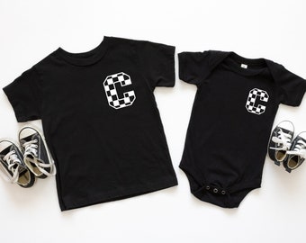 Initial Tee / Customizable / Initial Onesie / Checkered Kids Shirt / Skate Tee / Skate Onesie / Newborn 3 6 9 12 18 24 2T 3T XS S M L XL 4T