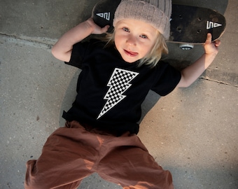 Checkered Tee / Lightning Bolt Tee / Boys Clothing / Kids Clothing / 6 12 18 24 2T 3T 4T XS S M L XL / Trendy Kids Clothes / Modern Kids