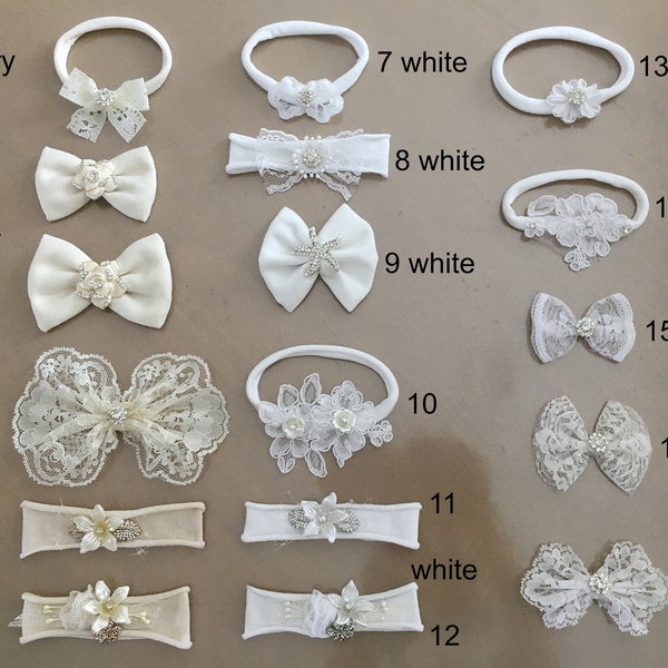 25 Styles Flower Girl Bows Christening Baptism Nylon Headbands Hair Clips Crystals Pearls Flowers Leaves Tulle Lace - Will Ship in 1-3 Days