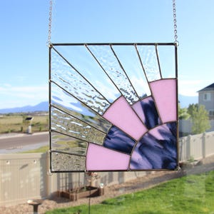 Neo-Lavender and Midnight Blue Retro Rays Stained Glass Window Panel