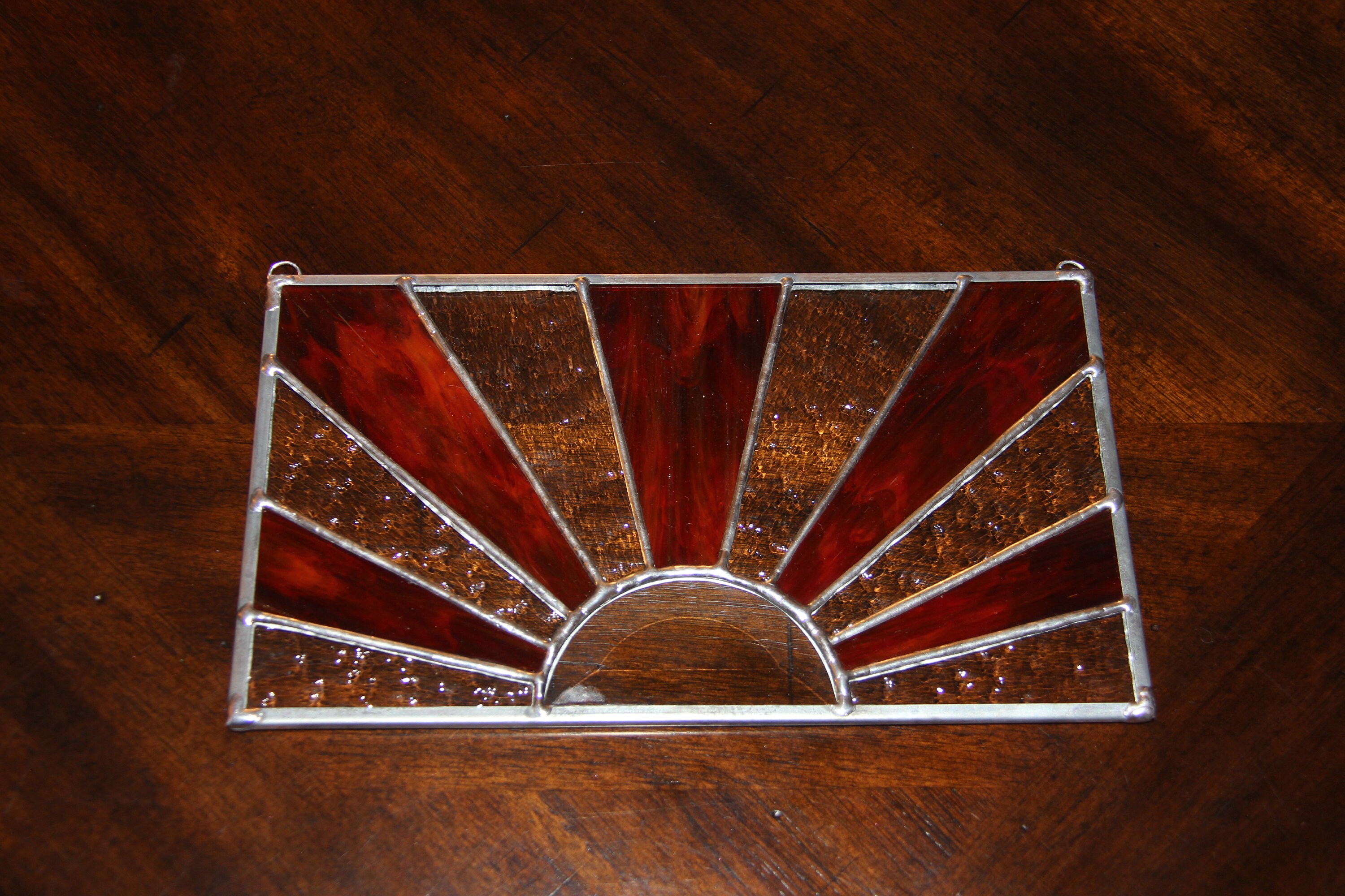 Ruby Red Sun Rays Stained Glass Panel Etsy