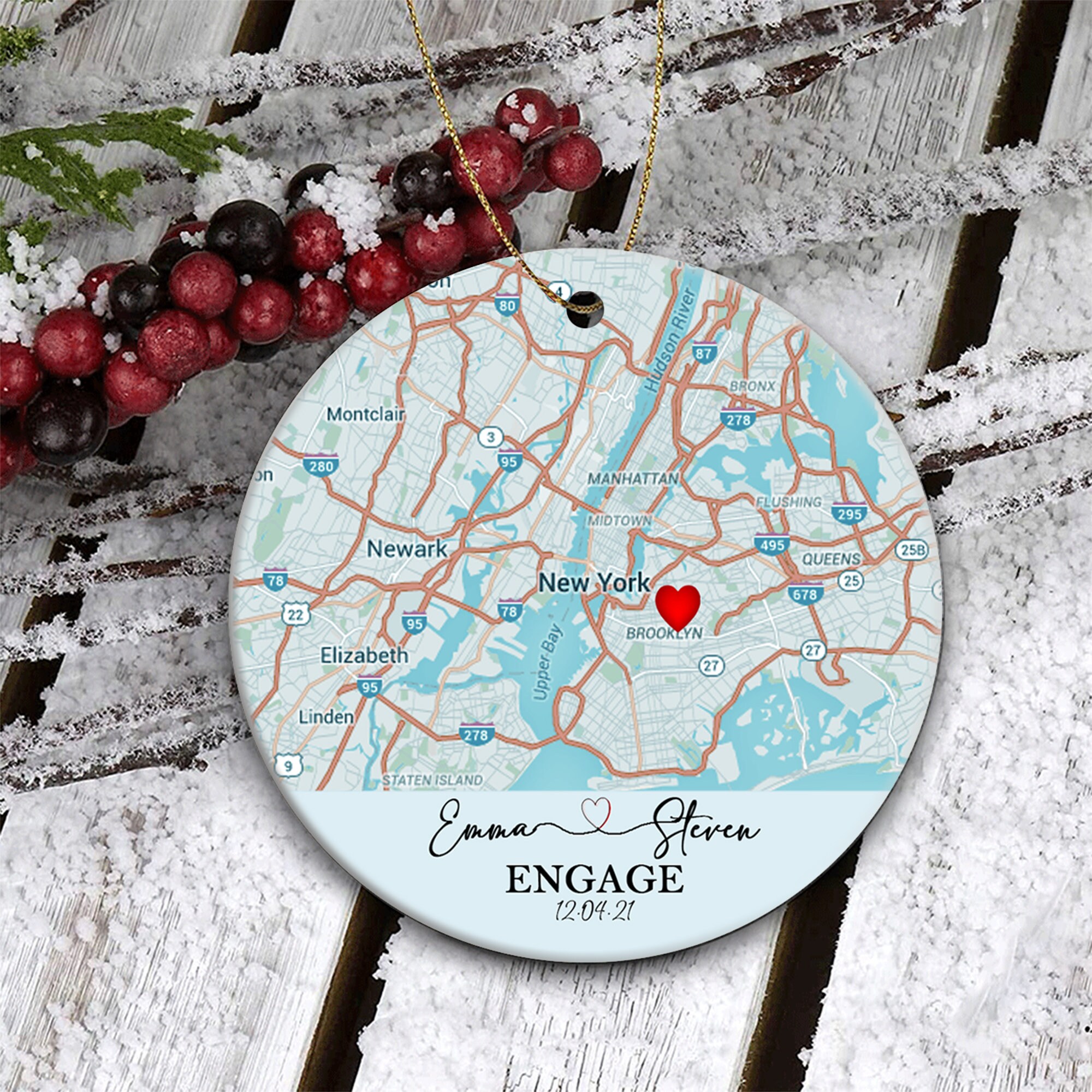 Map Ornament Engagement Ornament Gift Engagement Map Etsy