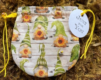 Sunflower Pouch bags, Jewellery Pouch, Keepsake, Sunflower Gonks mini bags, Gonks, Gnomes, Sunflower