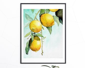 ORIGINAL Watercolour Painting "Lemon Tree" Fine Art Decor Artwork Kitchen Italy Botanical Nature