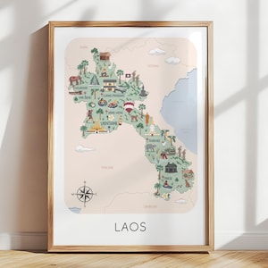 Kaartafdruk Laos: geïllustreerde reisposter Laos (personalisatie beschikbaar)