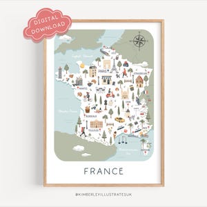 France Map Print | DIGITAL DOWNLOAD | Illustrated France Printable Wall Art | Instant Download