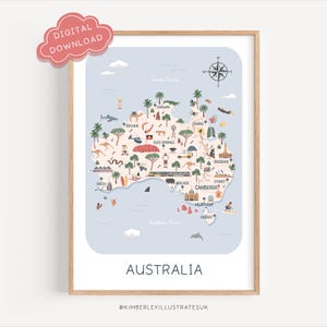 Map of Australia | DIGITAL DOWNLOAD | Australia Illustration Printable Wall Art | Australia Travel Poster