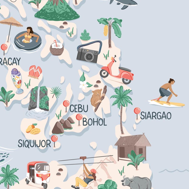 Philippines Map Print: Illustrated Philippines Travel Poster ...