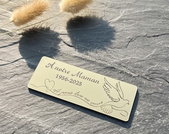 Plaque columbarium adhésive personnalisée – Colombe linéaire & cœur – Hommage doux et épuré