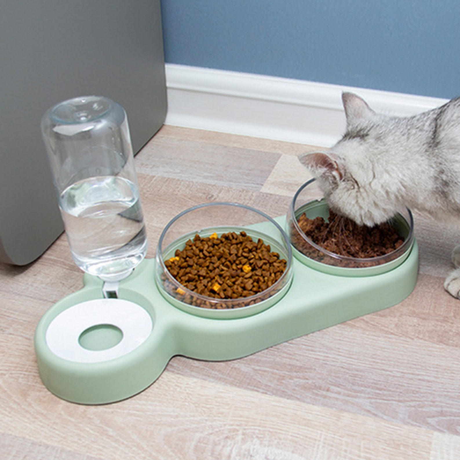 Cat Double Bowl With Auto Water Dispenser Dog Cat Food Bowls Etsy