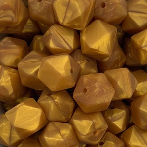 14mm Copper silicone beads, Yellow 14mm mini hexagon silicone beads, Brown silicone beads, Gold Silicone Beads