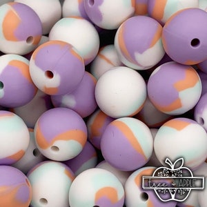 15mm round Tie Dye Lilac Sunset silicone beads, print silicone beads, Tie Dye beads, swirl print beads, marble round silicone beads