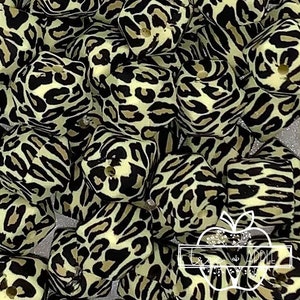 Beige Leopard silicone beads, 14mm Leopard hexagon silicone beads, beads, animal print beads, silicone beads, mini hexagon silicone