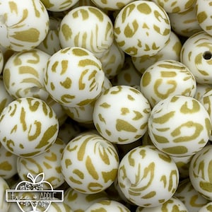 15mm Gold Cheetah Silicone Beads, Leopard Silicone Beads, Animal Print Round Silicone Beads, Cheetah Silicone Beads