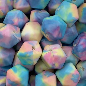 14mm Hexagon Tie Dye  Silicone Beads, Tie Dye Marble Silicone Beads,  Print Hexagon Silicone Beads,  Silicone Beads