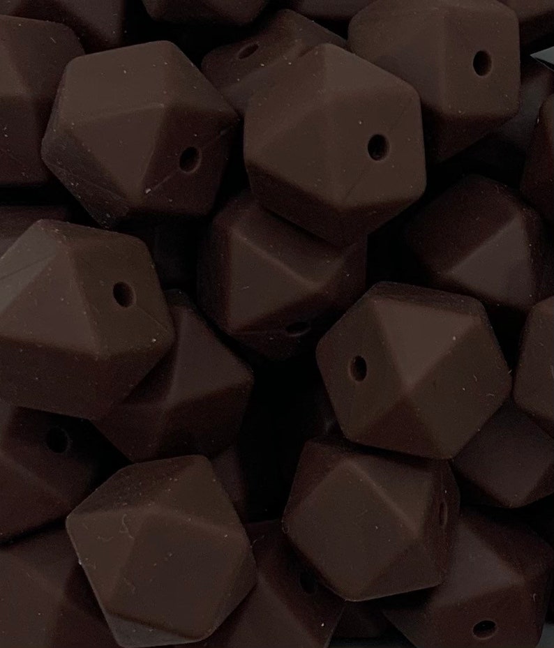 Chocolate Brown 14mm silicone beads, Cafe 14mm mini hexagon silicone beads, silicone beads, image 1