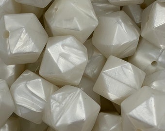 14mm Pearl White silicone beads, 14mm white mini hexagon silicone beads,  silicone beads,