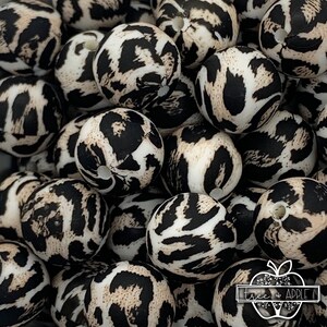 15mm Snow Leopard  Silicone Beads, Silicone Beads, Animal Print Round Silicone Beads, Cheetah Silicone Beads