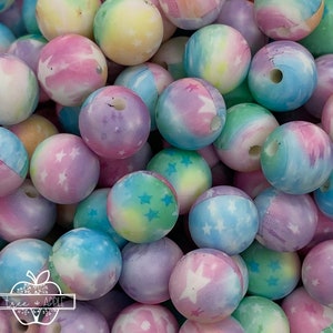 12mm Starlight Tie Dye  Silicone Beads, Tie Dye Marble Silicone Beads,  Print Round Silicone Beads,  Silicone Beads
