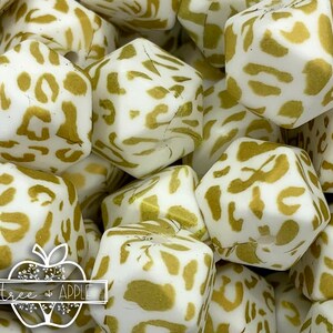 14mm Gold Cheetah silicone beads, Cheetah hexagon silicone beads, leopard beads, animal print beads, silicone beads, mini hexagon silicone