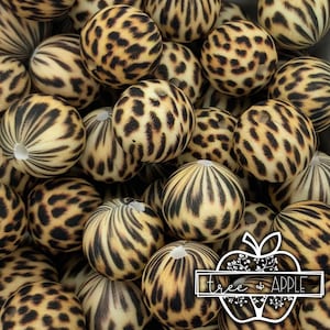 15mm Cheetah Silicone Beads, Silicone Beads, Animal Print Round Silicone Beads, Cheetah Silicone Beads