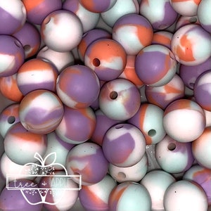 Tie Dye Lilac Sunset silicone beads, 12mm round print silicone beads, Tie Dye beads, swirl print beads, marble round silicone beads