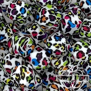 14mm Colorful Leopard silicone beads, 14mm Neon Leopard hexagon silicone beads, beads, animal print beads, silicone beads,