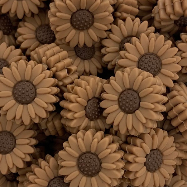 20mm Brown Sunflower Gerber Daisy Silicone Focal Bead, Daisy Silicone Bead, Flower Shape Silicone Bead