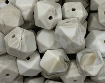 Cream Marble 14mm silicone beads, 14mm mini hexagon silicone beads,  silicone beads, Beige Hexagon Bead