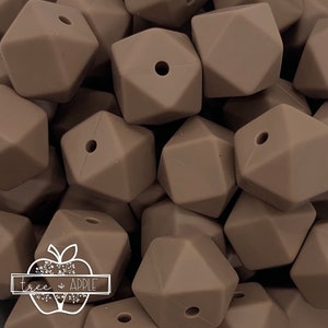 Brown 14mm silicone beads, Cafe 14mm mini hexagon silicone beads,  silicone beads,