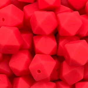 Neon Pink 14mm silicone beads, 14mm  Hot Pink  mini hexagon silicone beads,  Pink silicone beads,