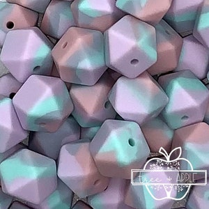 Pastel Skies silicone beads, 14mm print hexagon silicone beads,  beads, tie dye print beads, silicone beads, mini hexagon silicone