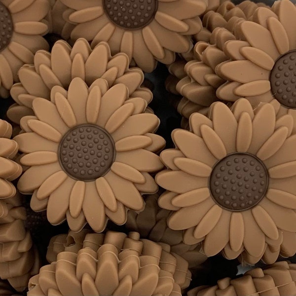 30mm Brown Sunflower Gerber Daisy Silicone Focal Bead, Daisy Silicone Bead, Flower Shape Silicone Bead