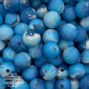 12mm Ocean Waves Silicone Beads, Blue Silicone Beads,  Print Round Silicone Beads,  Silicone Beads