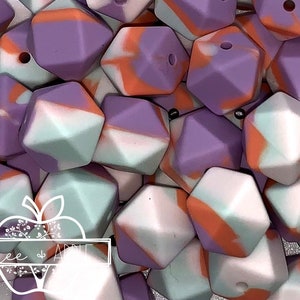Tie Dye Lilac Sunset silicone beads, 14mm print hexagon silicone beads,  beads, tie dye print beads, silicone beads, mini hexagon silicone