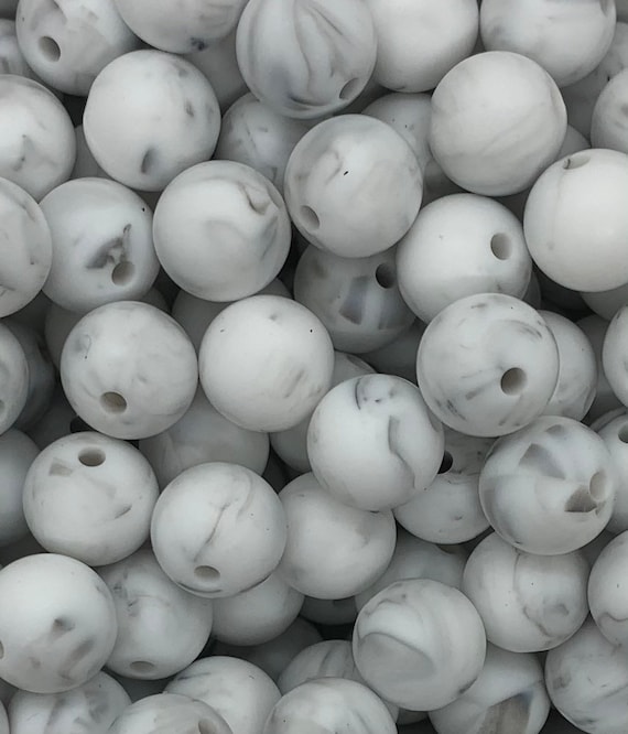 12mm White Marble Silicone Beads, White Granite Round Silicone