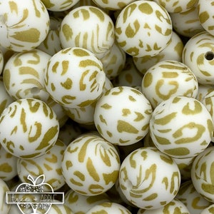 12mm Gold Cheetah Silicone Beads, Silicone Beads, Leopard Animal Print Round Silicone Beads, Cheetah Silicone Beads