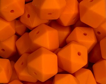 14mm Orange silicone beads, 14mm mini hexagon silicone beads,  orange silicone beads,