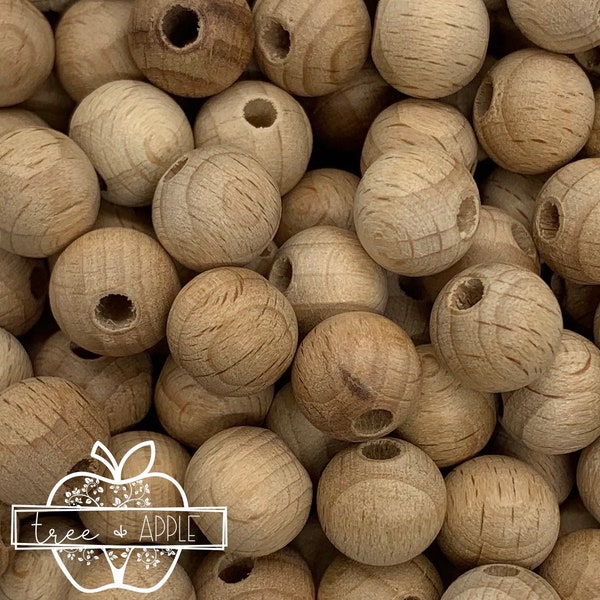 12mm Natural BEECH Wood Round Bead, Round Wood Bead, Beech Wood Bead, Unfinished Beech Wood Round Bead