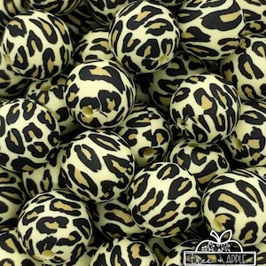 15mm Round Beige Leopard Silicone Beads, Silicone Beads, Animal Print Round Silicone Beads, Leopard Silicone Beads