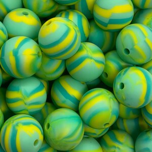 12mm round Lemon Lime Swirl  silicone beads, print silicone beads, swirl print beads, marble round silicone beads