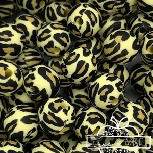 12mm Beige Leopard Silicone Beads, Silicone Beads, Animal Print Round Silicone Beads, Leopard Silicone Beads