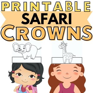 Printable African Safari Themed Craft Crown | Homeschool Resources | Elephant Giraffe Party Favor Craft | Animal Habitats Desert