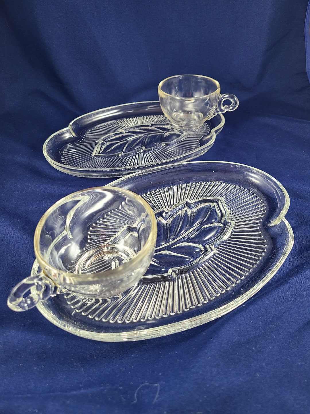 Vintage Snack Sets for Two vintage Leaf Pattern Crystal Glass Snack Sets, 2 Plates and 2 Cups Etsy