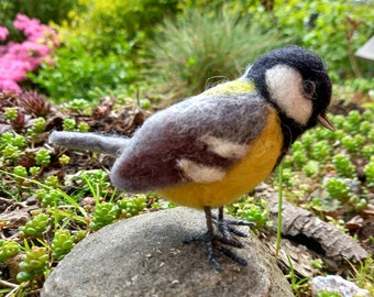 Great tit, felt bird made of sheep's wool, decorative item, unique