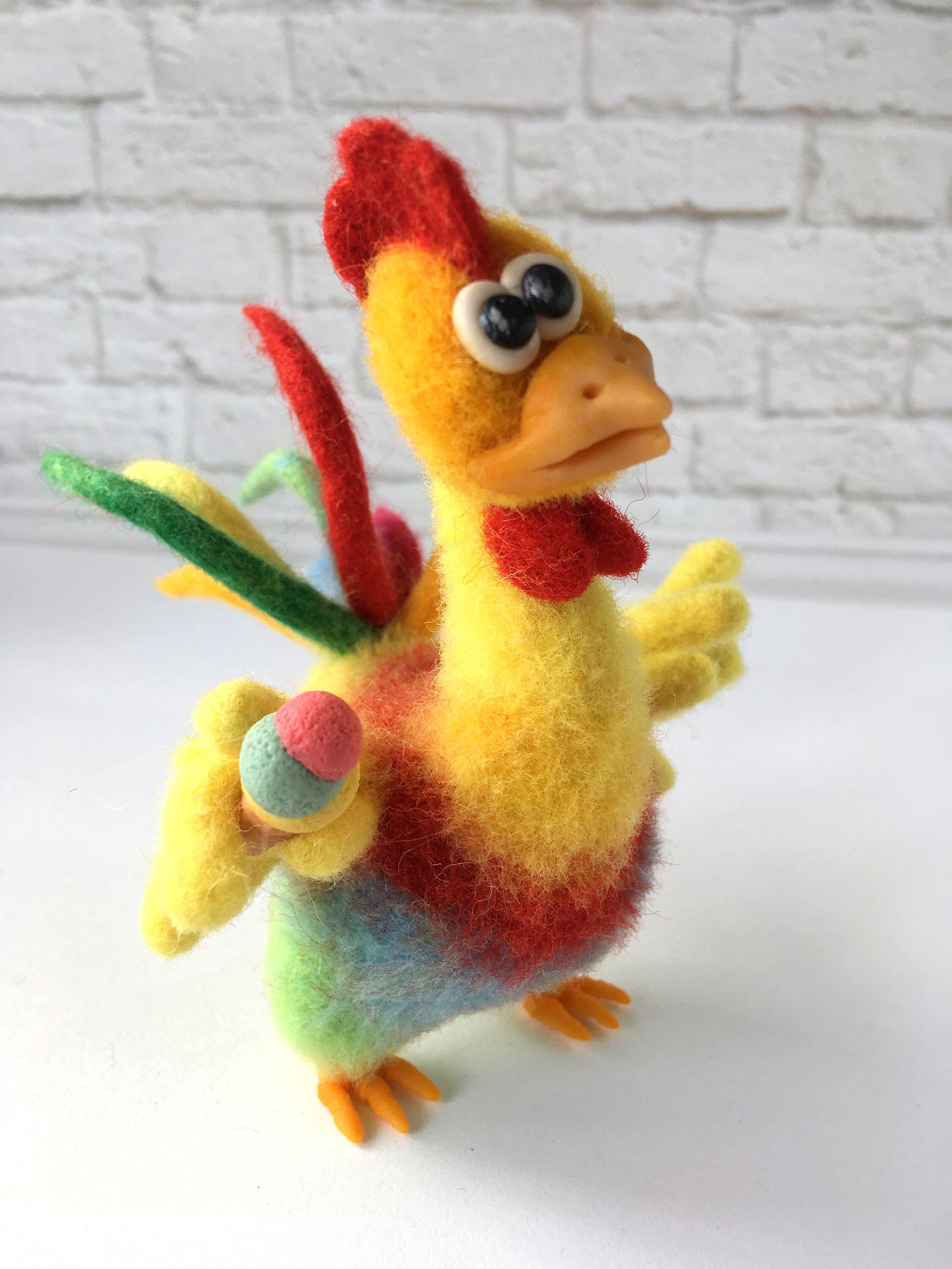 Needle felt rooster poultry felting Sculpture Miniature wool Etsy