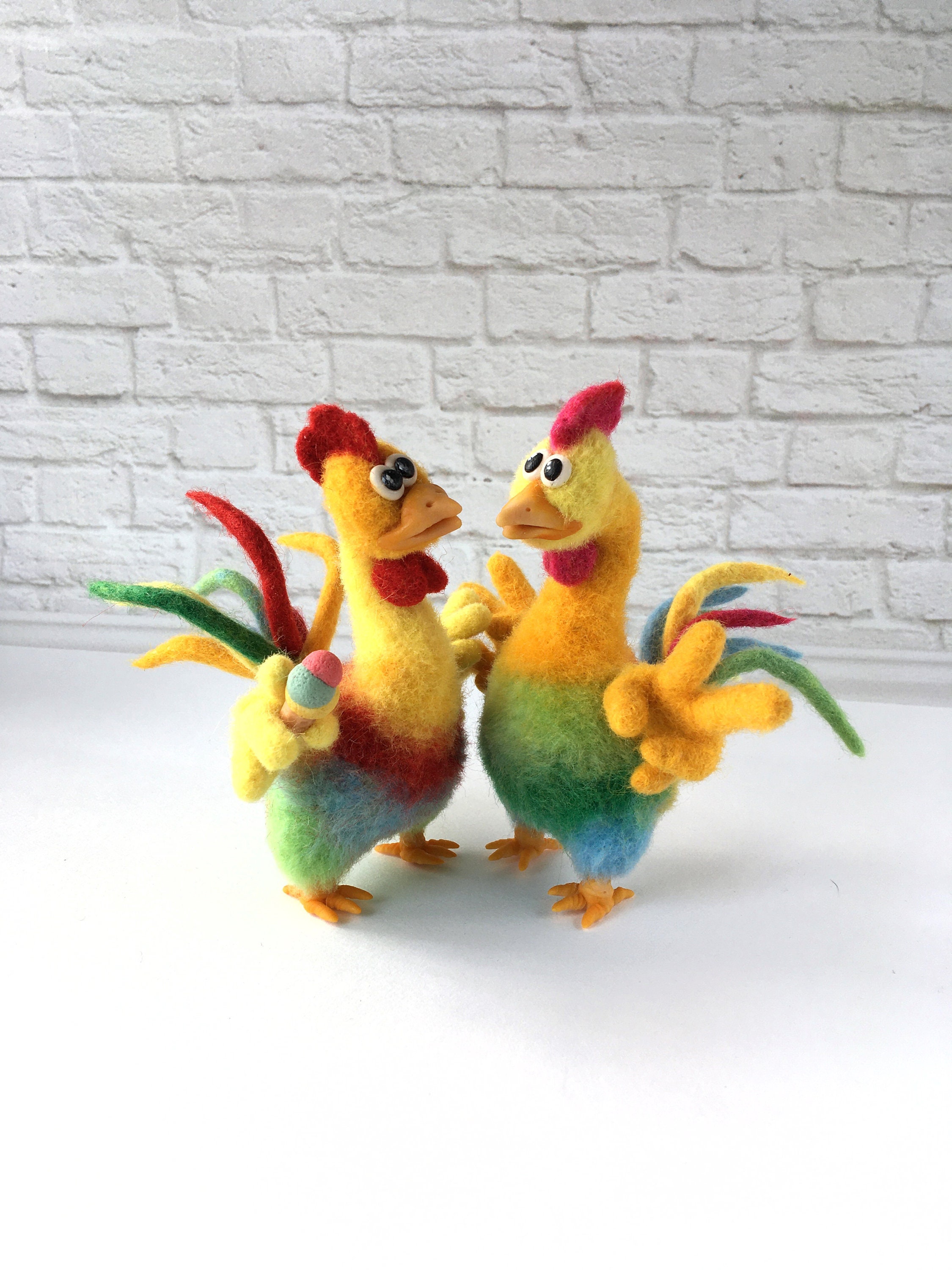 Needle felt rooster poultry felting Sculpture Miniature wool Etsy