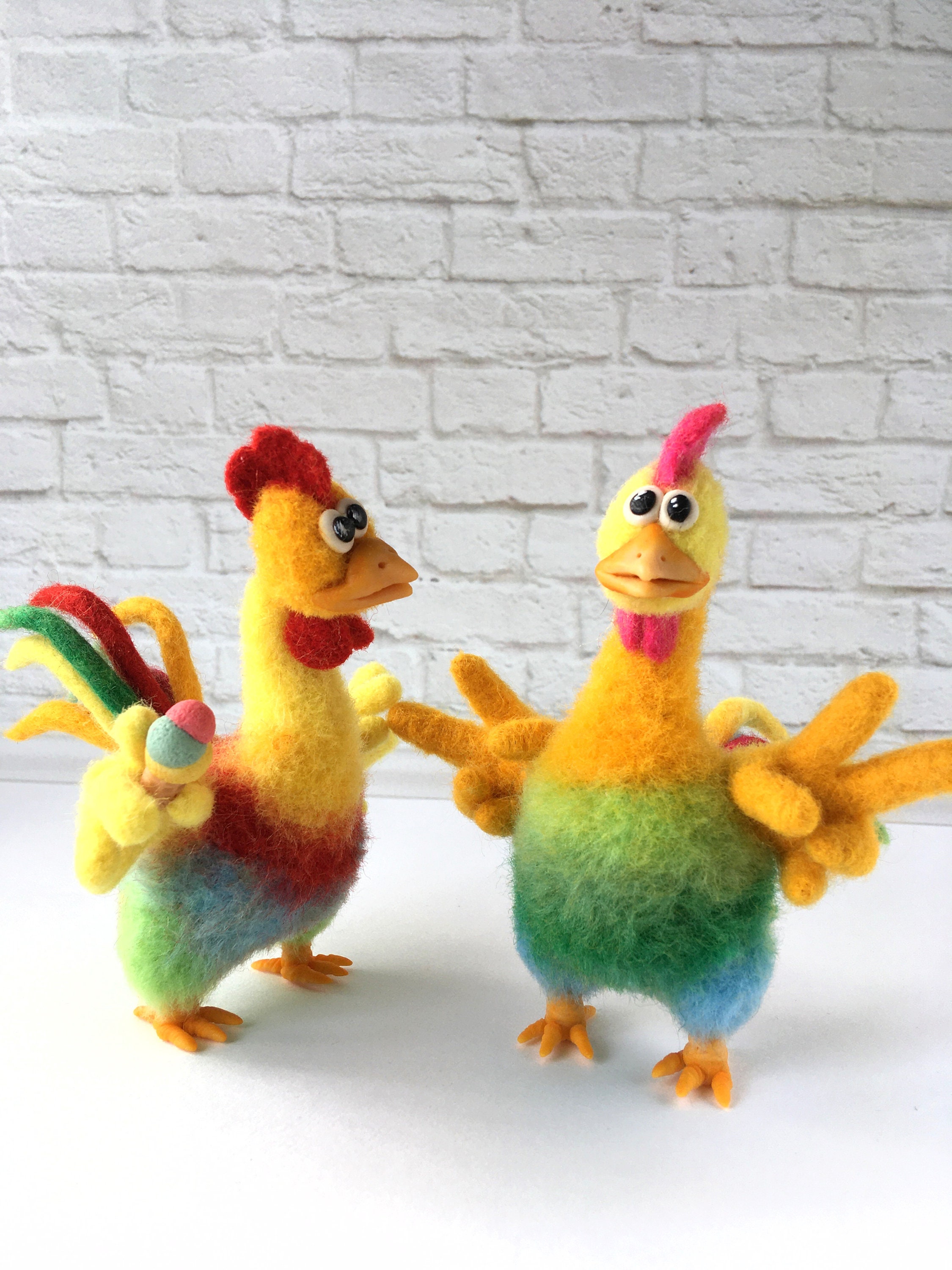 Needle felt rooster poultry felting Sculpture Miniature wool Etsy