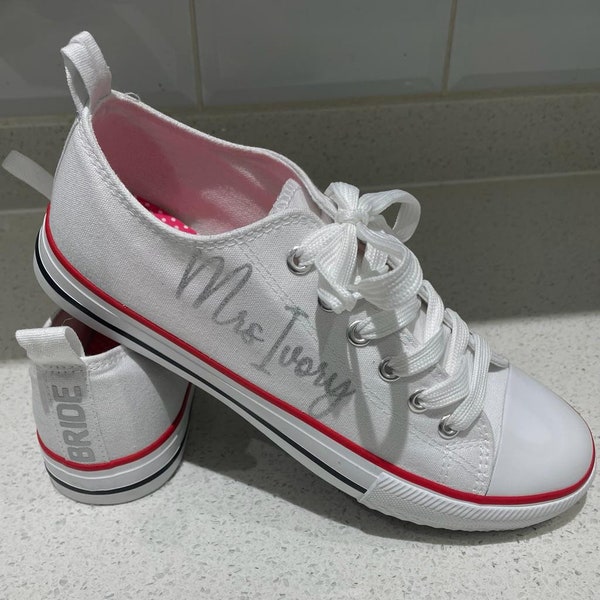Bride converse pumps- personalised- wedding or hen party gift- wording can all be changed to suit