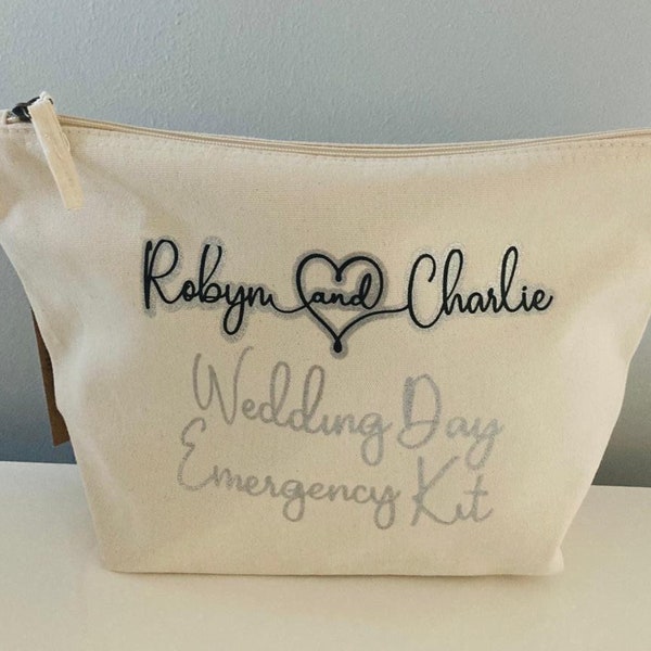 Wedding- emergency kit- toiletry bathroom kit- Personalised large cosmetics bag- choice of colour, wording and logo